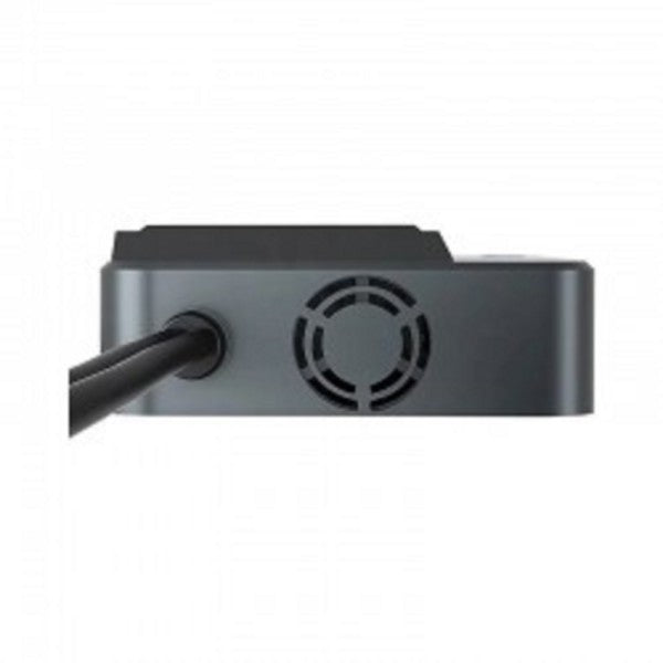 Inverter per auto 300W: lato con griglia e ventola, corpo grigio scuro
