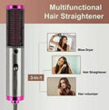 Spazzola lisciante elettrica 4in1 con corpo argento e setole rosa, pulsante nero