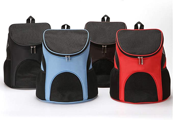 Trasportino zaino per cani e gatti in vari colori: nero, azzurro e rosso, inserti neri