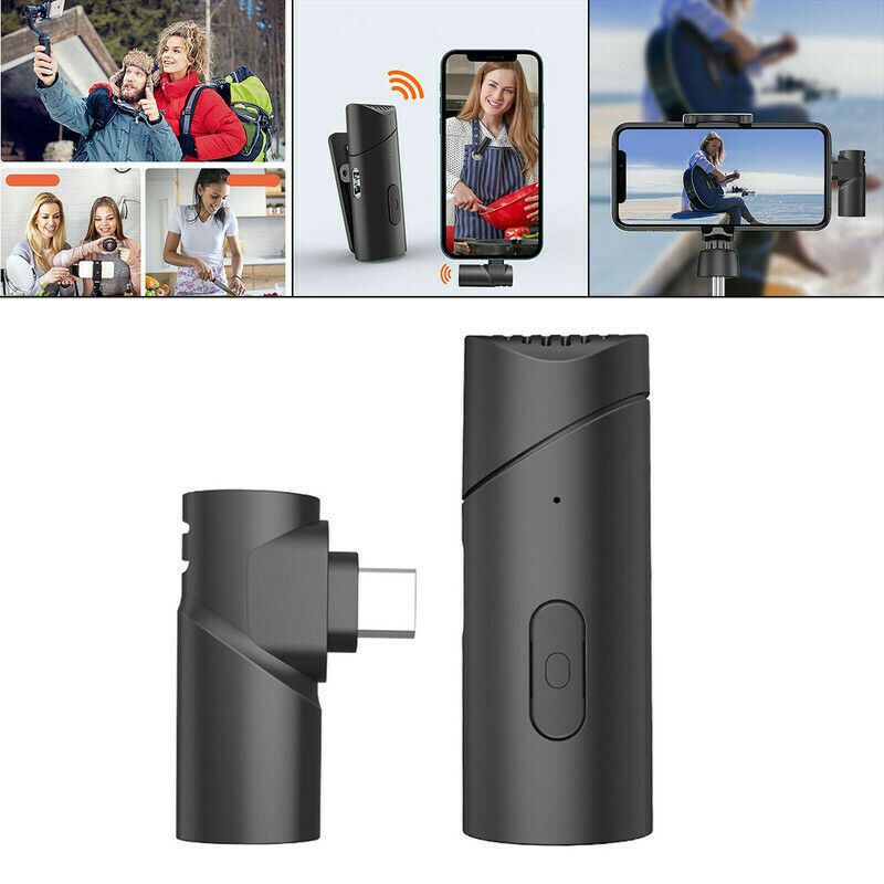 Microfono wireless nero con clip da bavero e connettore USB-C