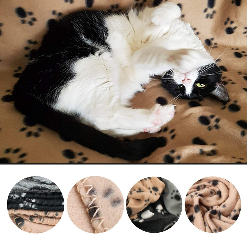Coperta per animali domestici marrone con stampa zampette, tessuto morbido
