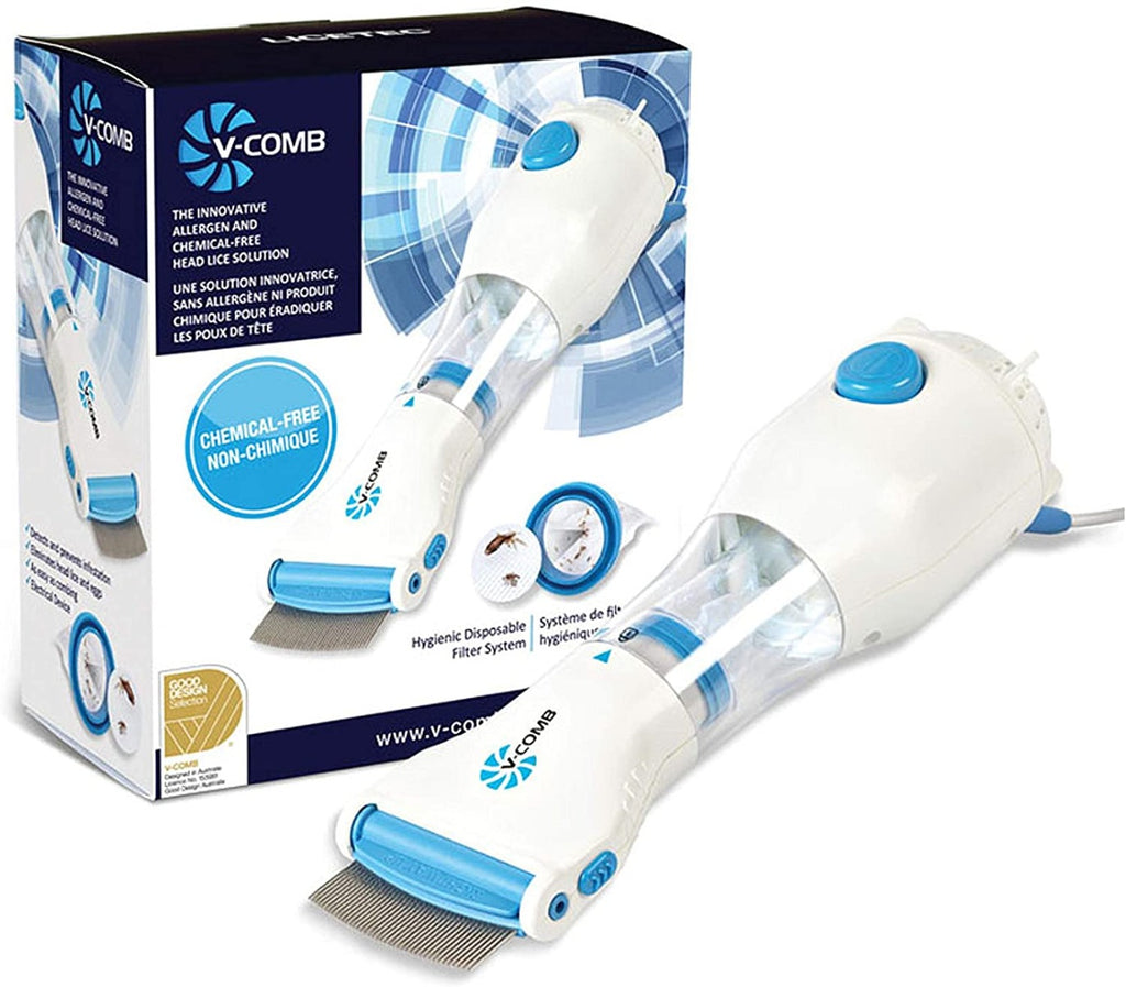 Kit pettine elettrico antipidocchi bianco e blu con scatola