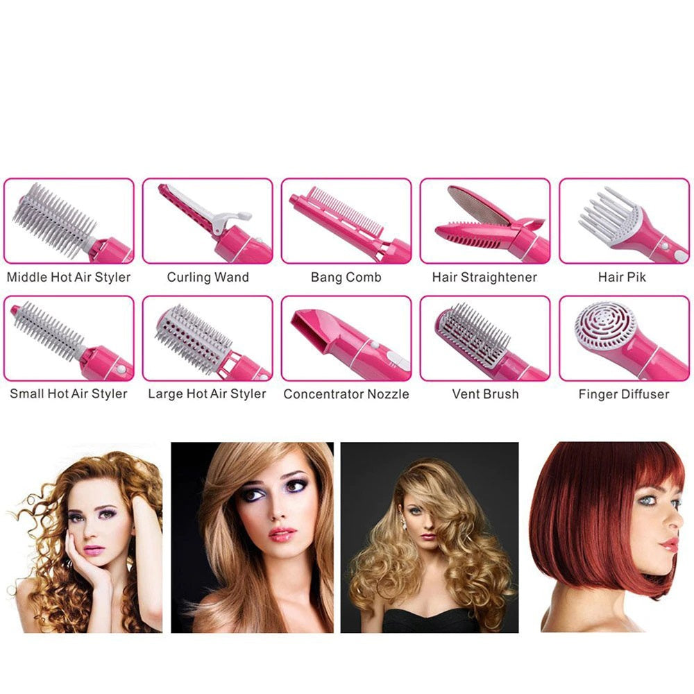 Accessori per styling con spazzole e ugelli per asciugacapelli 10 in 1