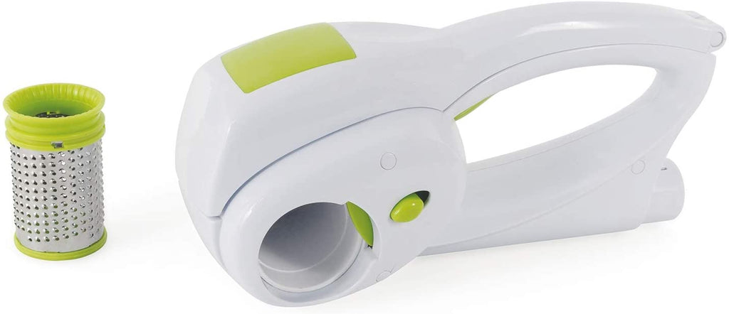 Grattugia elettrica Kooper bianca con inserto verde e rullo in acciaio sul lato