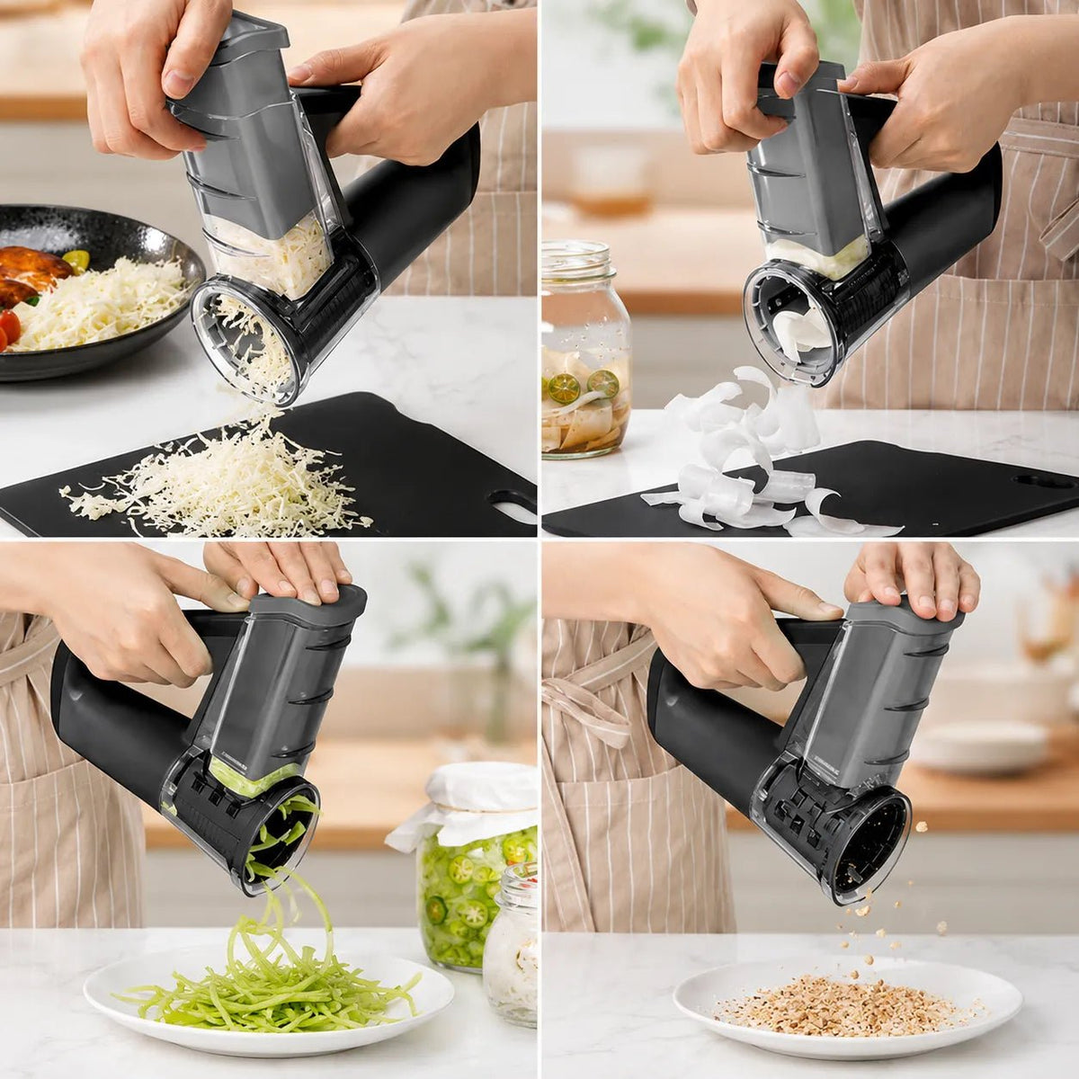 Grattugia Rotativa Manuale 4 in 1 con 4 Lame Intercambiabili – Affetta, Grattugia e Taglia Julienne – Ideale per Formaggio, Verdure, Patate e Frutta Secca - | Prendilo Subito