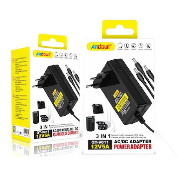 Adattatore AC/DC 3 in 1 12V 5A con accessori in scatola gialla