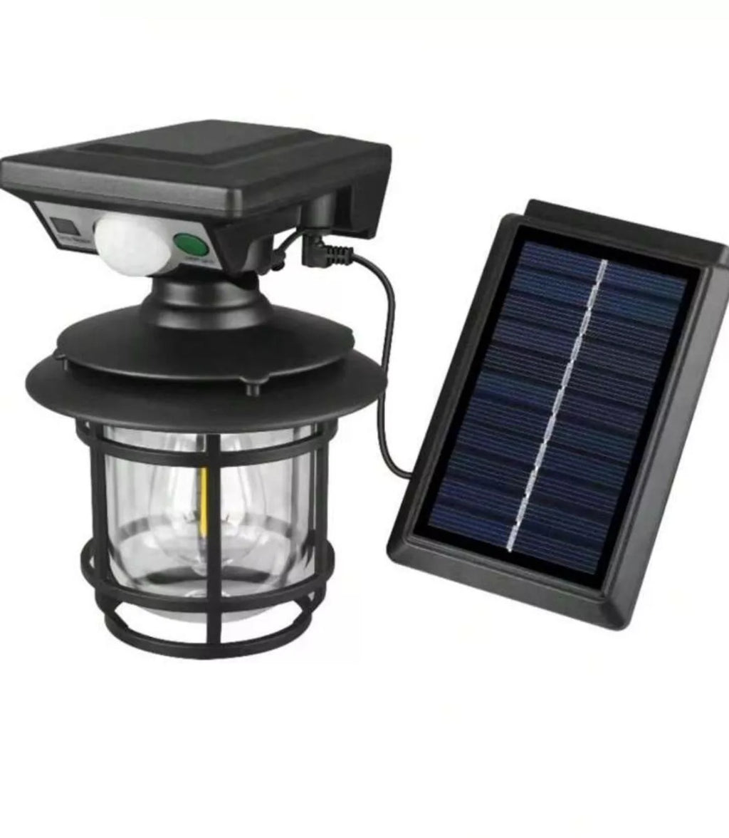 Lampada solare LED nera con faretto e pannello solare, staffa per montaggio
