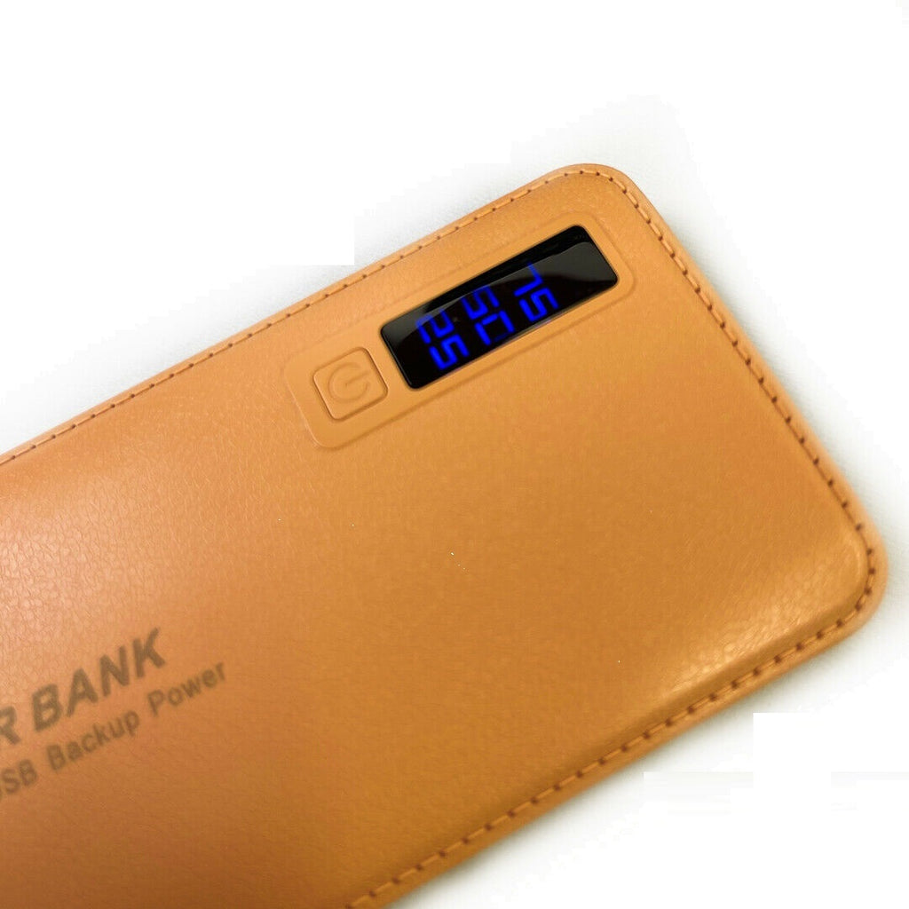 Power bank oro con display LED blu per livello batteria