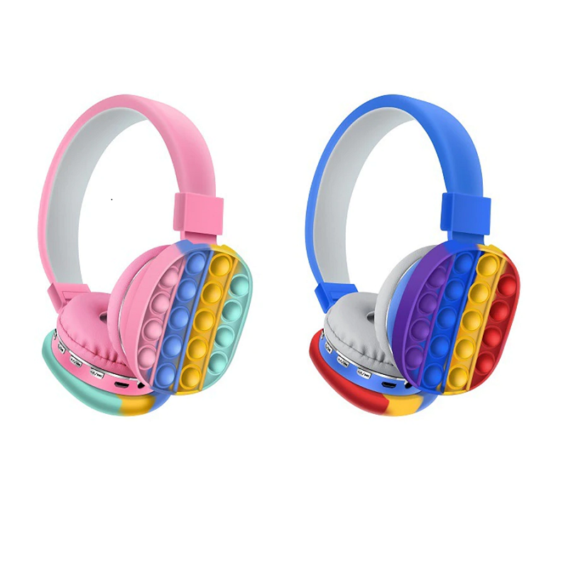 Cuffie Bluetooth per bambini con pad in silicone arcobaleno, doppio colore rosa e blu
