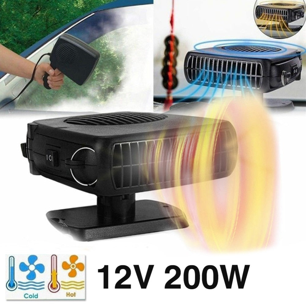 Riscaldatore per parabrezza auto nero, flusso d’aria calda, 12V 200W