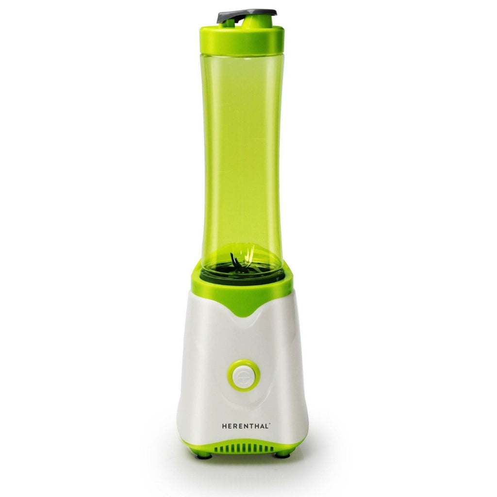Frullatore mixer centrifuga verde con base bianca e contenitore trasparente