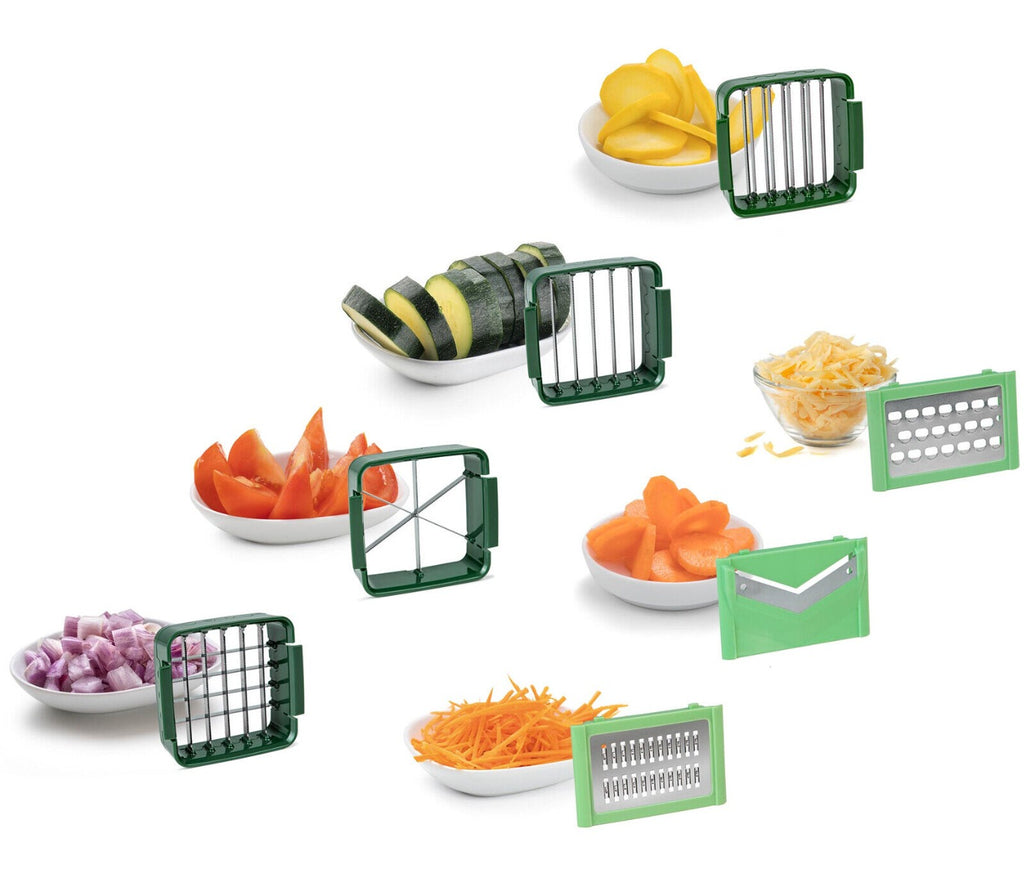 Affettaverdure manuale verde con accessori a griglia per verdure affettate