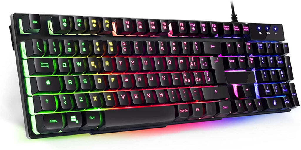 Tastiera gaming nera semi-meccanica con retroilluminazione LED RGB multicolore