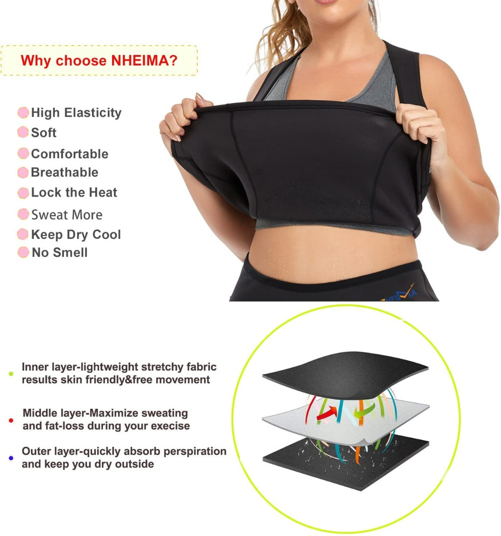Canotta fitness in neoprene nera con scollo rotondo e spalline grigie elastiche.