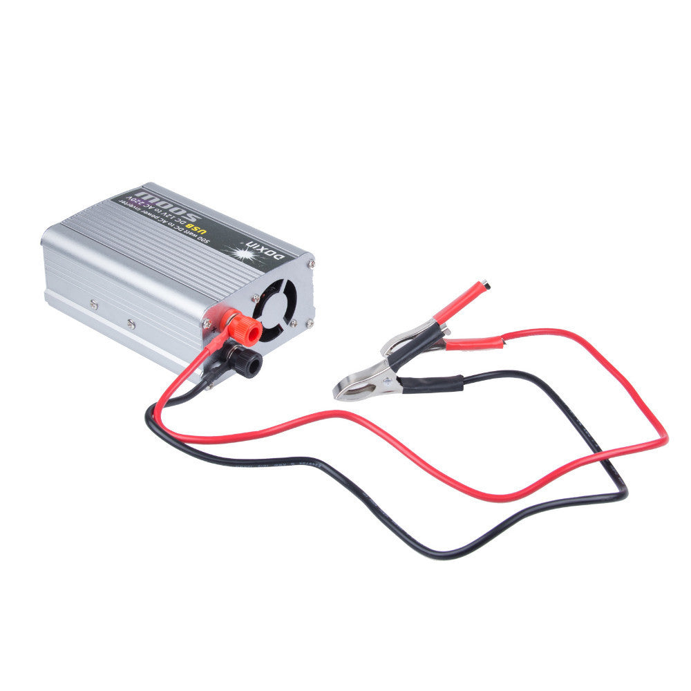 Inverter 12V-220V 500W con cavi e morsetti a coccodrillo rosso/nero
