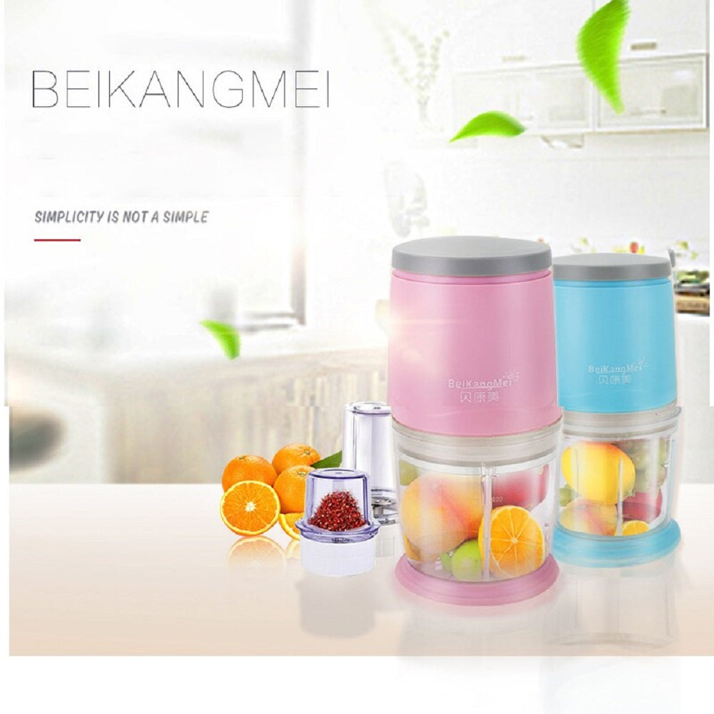 Mini frullatore portatile rosa e blu con contenitori trasparenti e coperchi