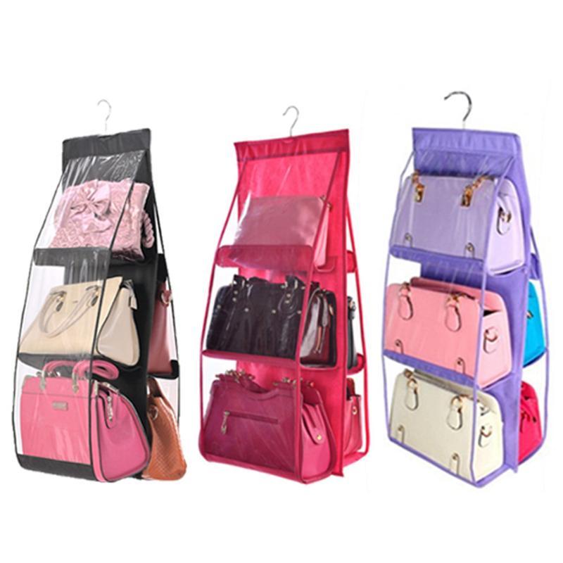 Organizer per borse da armadio con gancio e tasche: set viola, rosa, nero