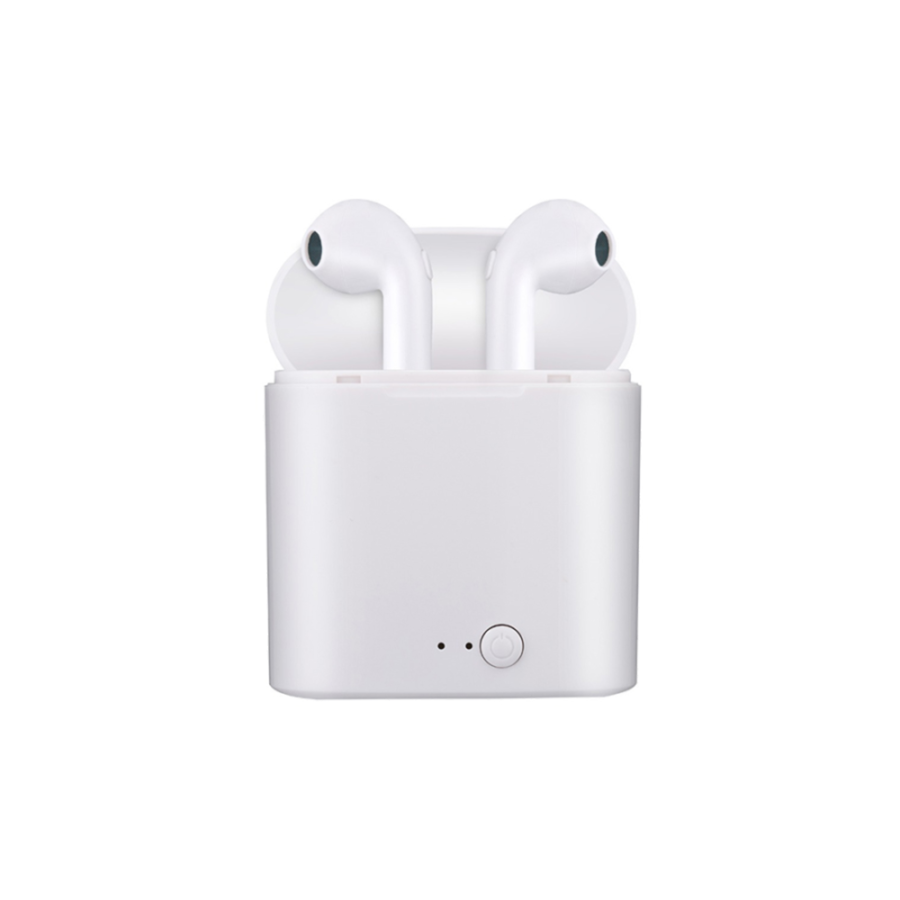 Auricolari Bluetooth bianchi con due auricolari nella custodia aperta