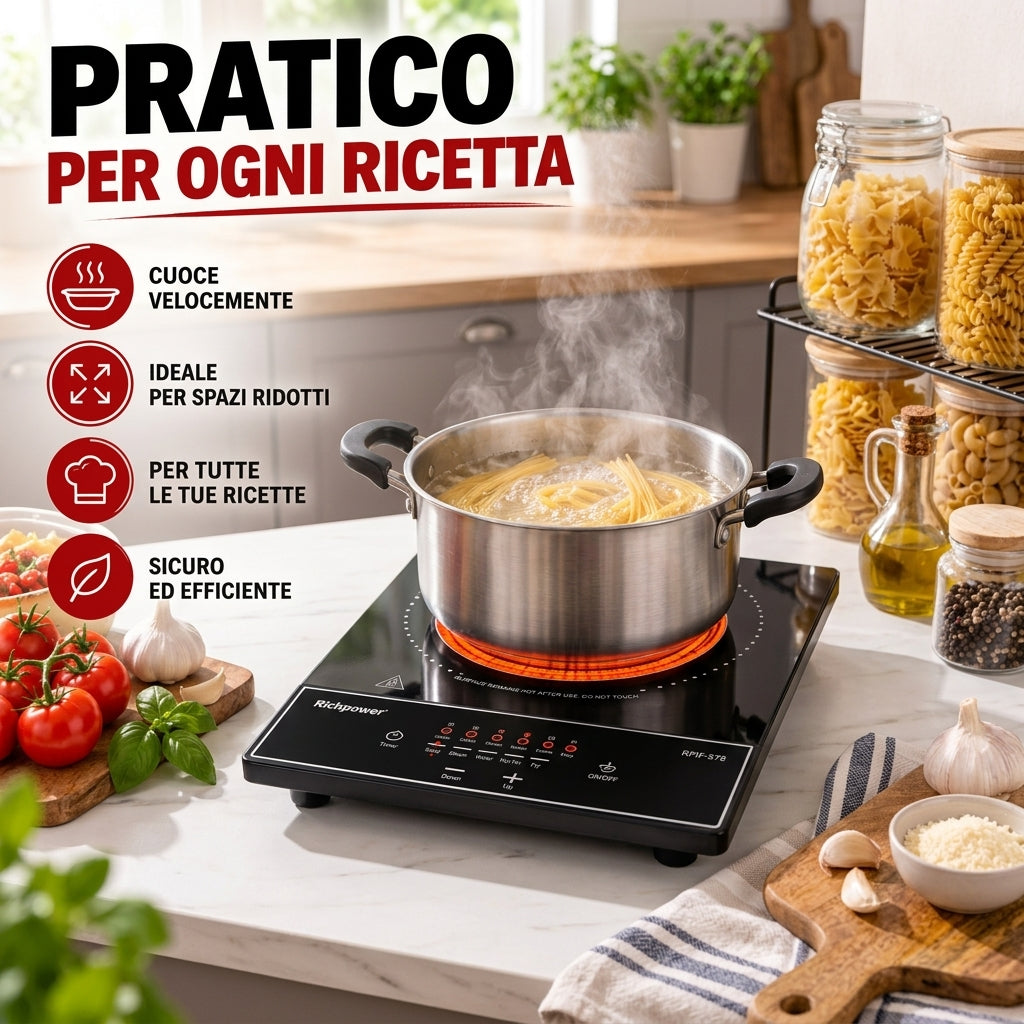 Piastra elettrica a infrarossi nera con vetroceramica e pentola riscaldata ad anello rosso