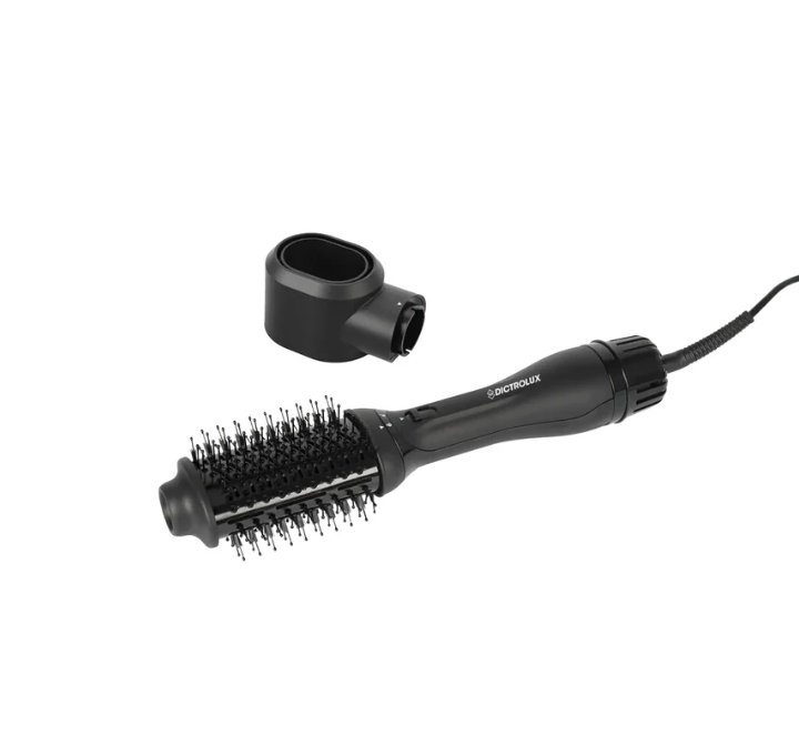 Spazzola per capelli con cilindro a setole e ugello concentratore, corpo nero