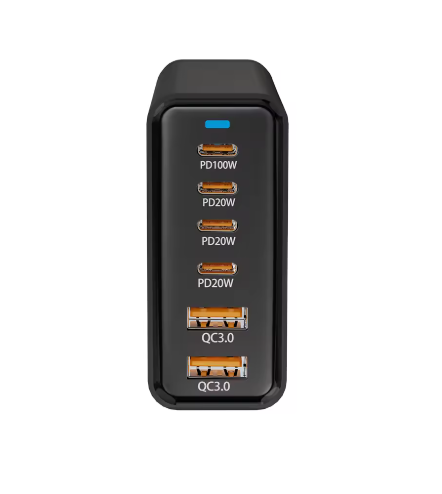 Caricatore USB‑C 200W con pannello porte QC3.0 e PD evidenziati