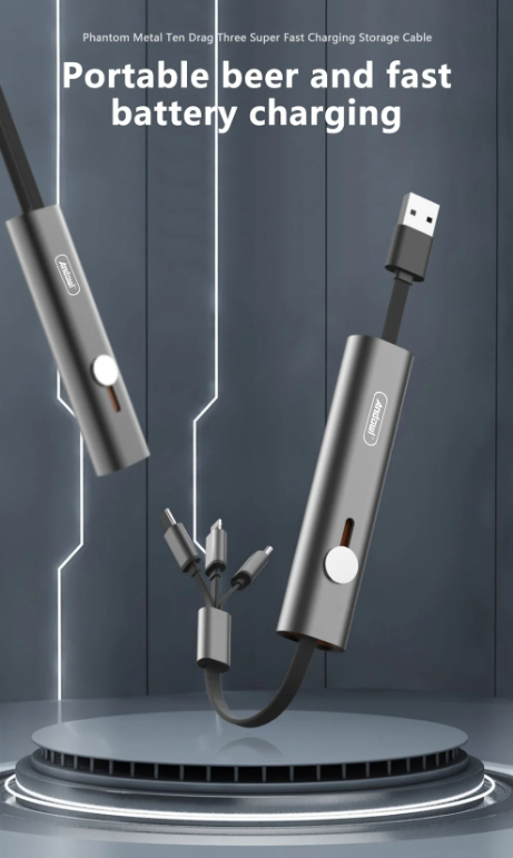 Cavo di ricarica 3 in 1 grigio con spina USB e connettori integrati