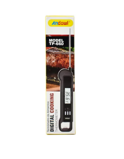 Termometro Digitale Alimentare – Sonda in Acciaio Inox Retrattile, Conversione °C/°F, Display Ampio