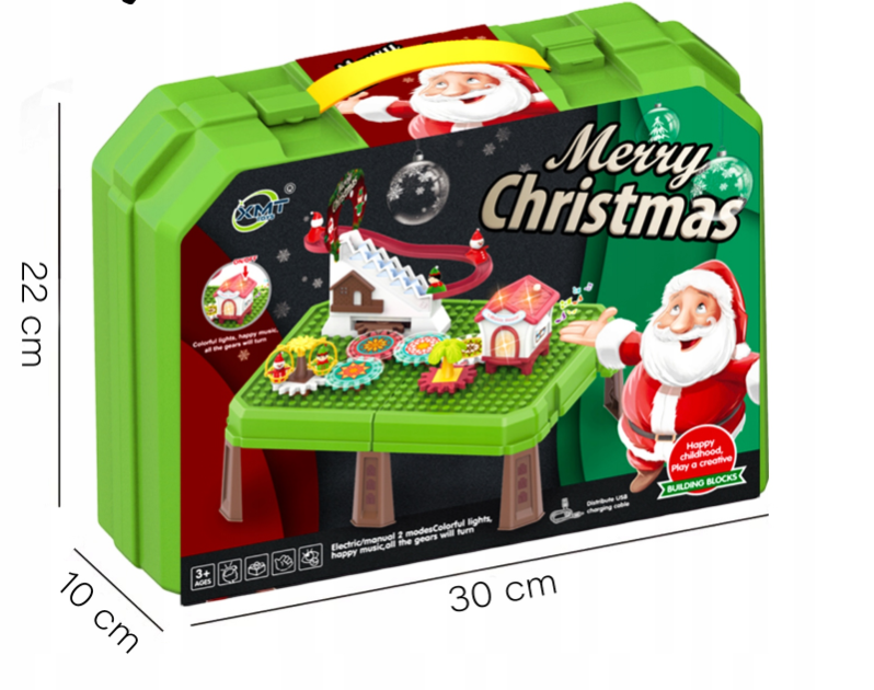 Tavolo educativo interattivo verde con grafica “Merry Christmas” e pista a scivolo