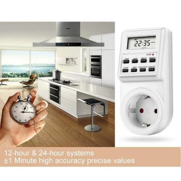 Presa timer programmabile bianca con display LCD e presa rotonda frontale