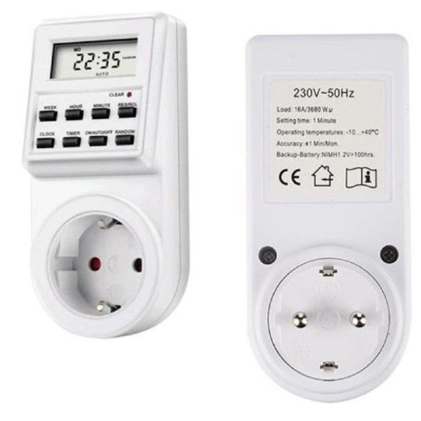 Presa timer programmabile con display LCD e presa rotonda, bianca