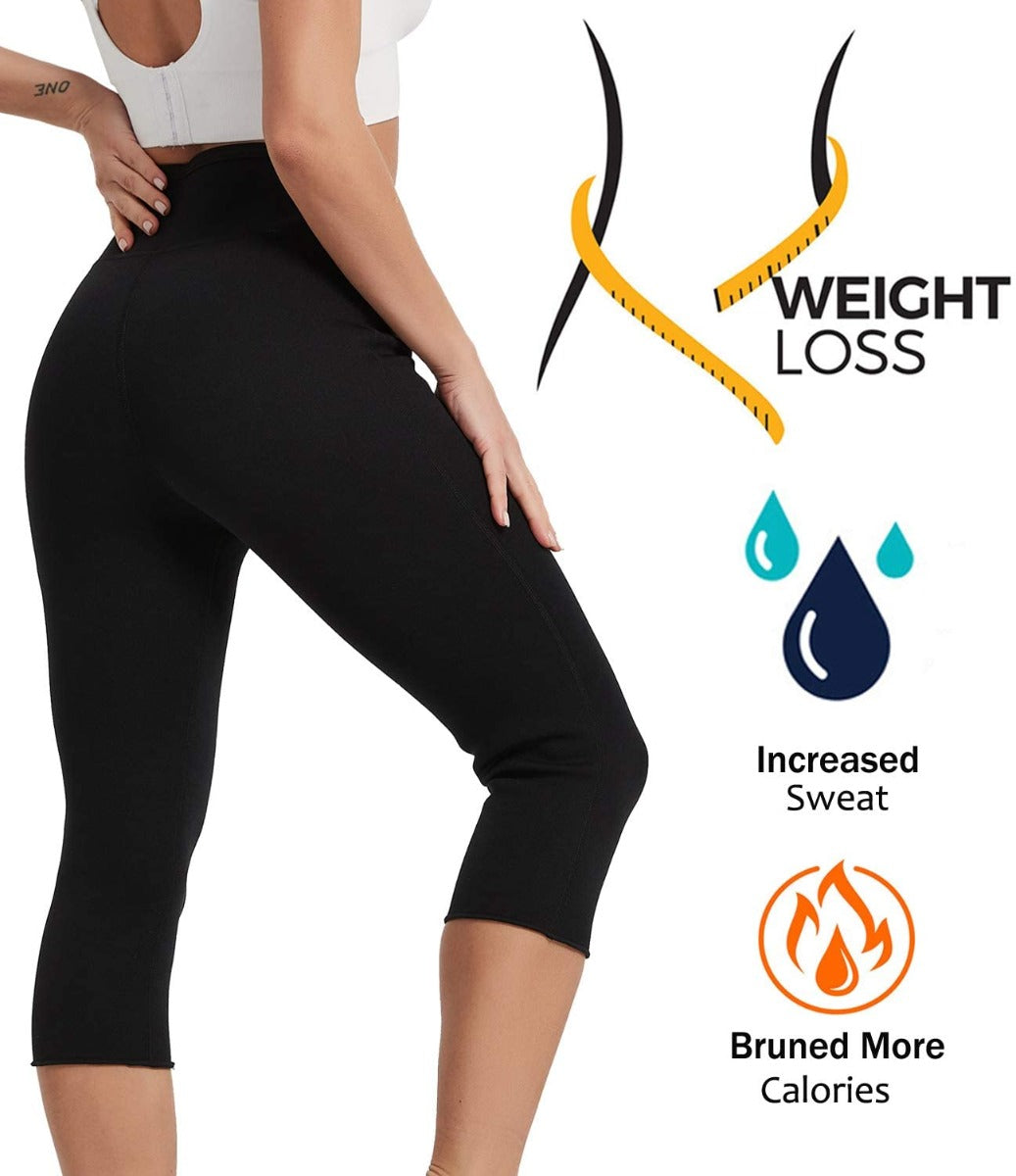 Leggings termici neri a vita alta con fascia gialla, pinocchietto 3/4