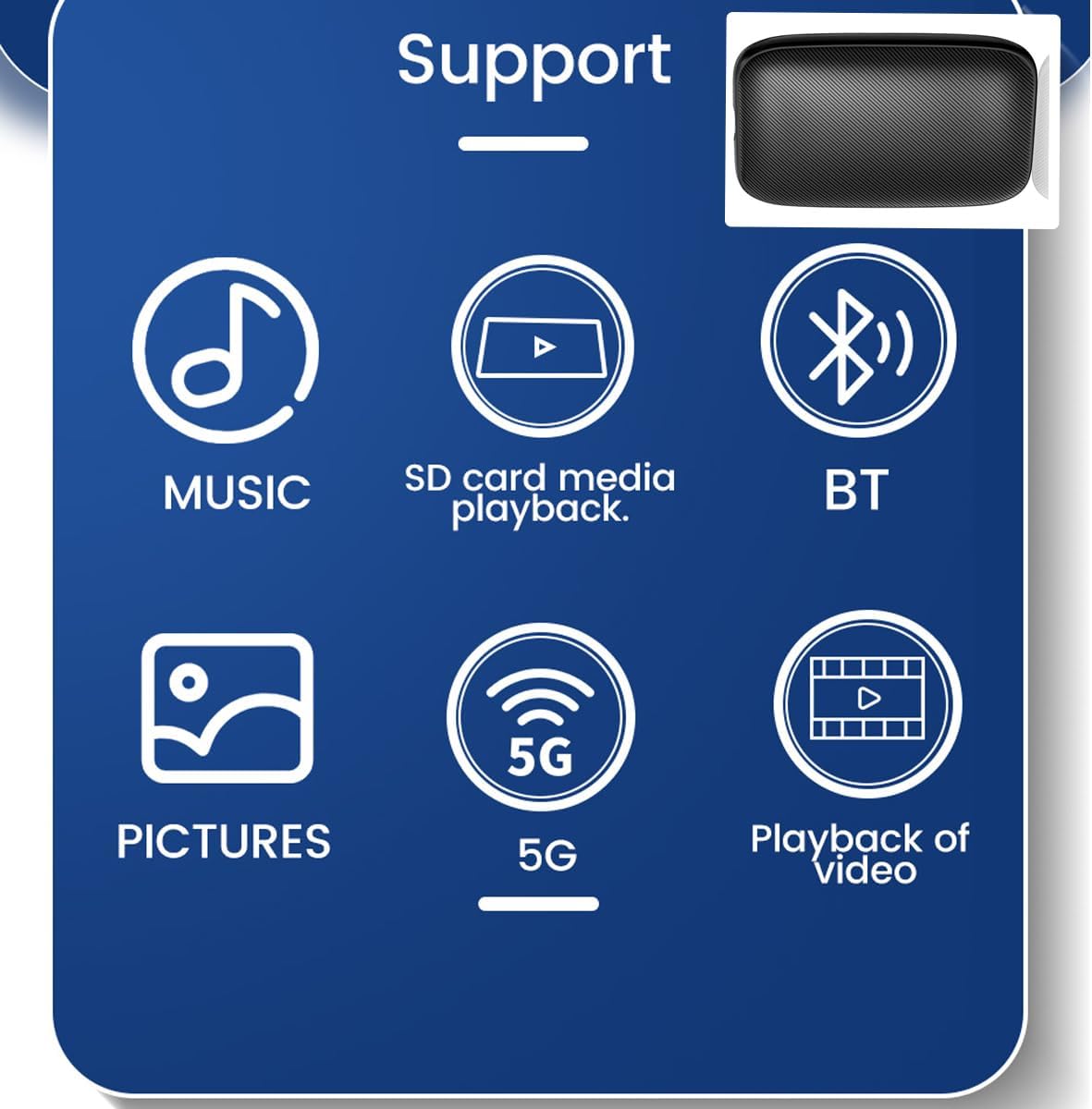 Adattatore CarPlay wireless nero per auto con funzioni musica, BT, SD card e video