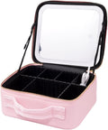 Custodia trucco rosa con specchio LED illuminato, apertura a zip e interni neri