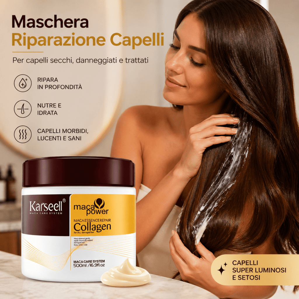 Karseell Maca Care System Maschera Capelli 500ml – Collagene, Olio di Argan, Cocco, Avocado e Cheratina – Trattamento Ristrutturante Idratante Anticrespo Professionale - | Prendilo Subito