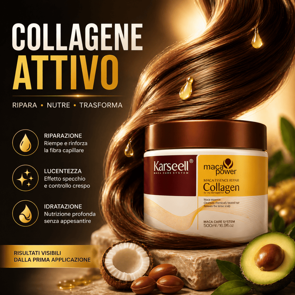 Karseell Maca Care System Maschera Capelli 500ml – Collagene, Olio di Argan, Cocco, Avocado e Cheratina – Trattamento Ristrutturante Idratante Anticrespo Professionale - | Prendilo Subito
