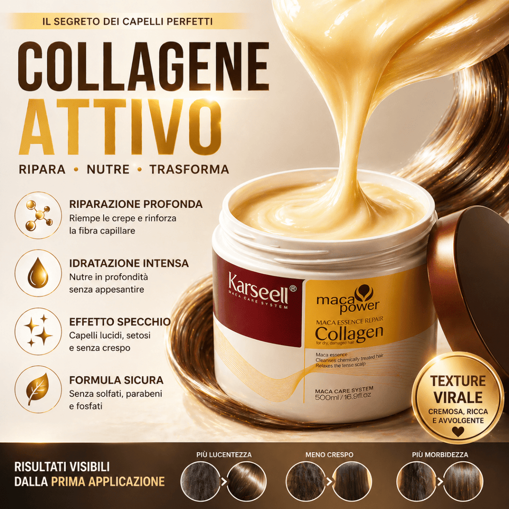 Karseell Maca Care System Maschera Capelli 500ml – Collagene, Olio di Argan, Cocco, Avocado e Cheratina – Trattamento Ristrutturante Idratante Anticrespo Professionale - | Prendilo Subito