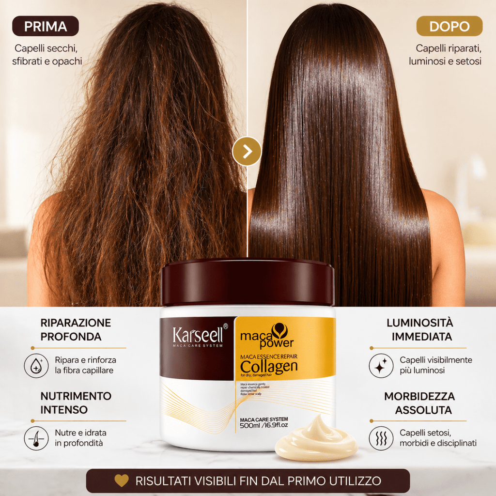 Karseell Maca Care System Maschera Capelli 500ml – Collagene, Olio di Argan, Cocco, Avocado e Cheratina – Trattamento Ristrutturante Idratante Anticrespo Professionale - | Prendilo Subito