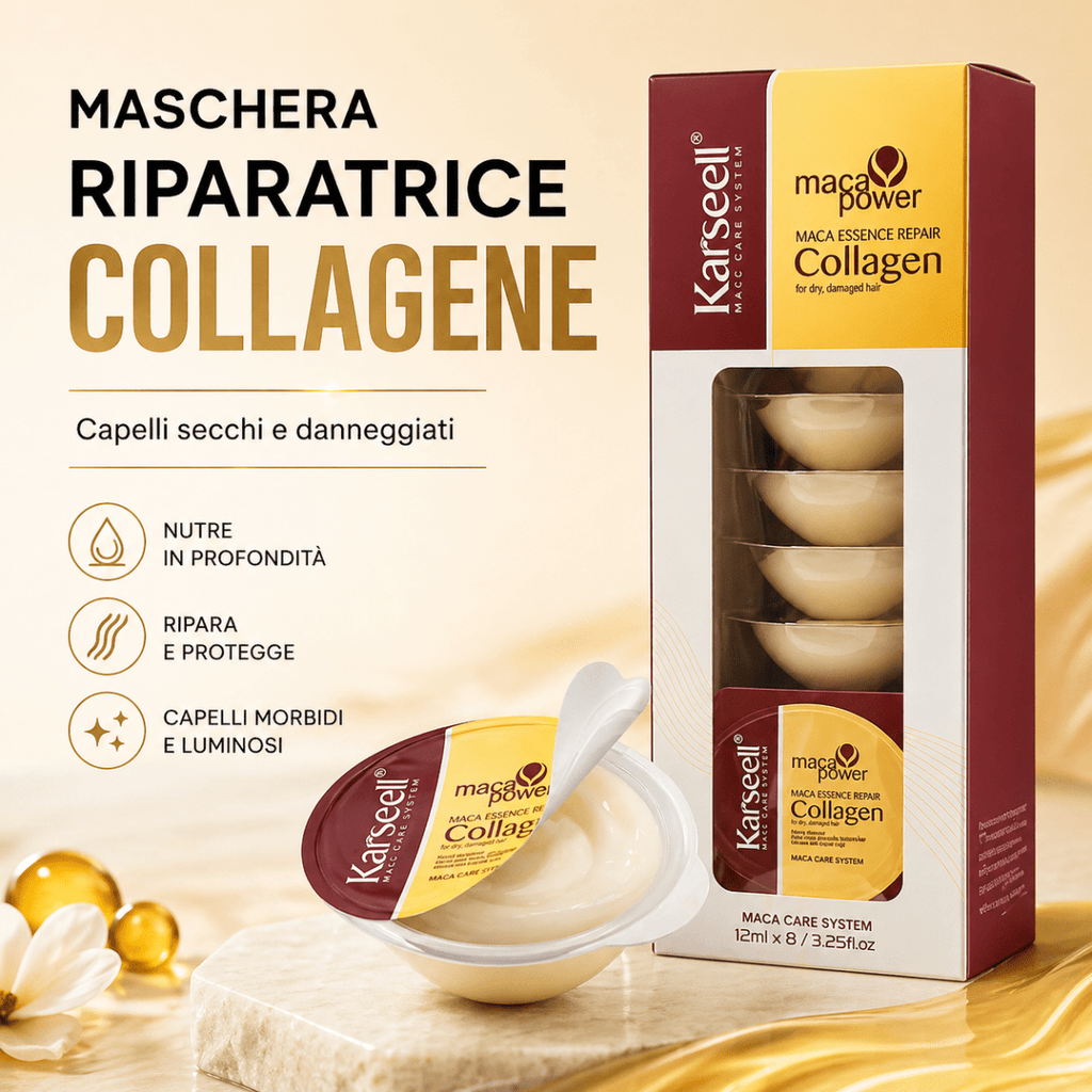 Karseell MACA CARE SYSTEM Maschera Capelli Collagene Monodose 12mlx8 – Riparazione Intensa, Anti Crespo, Idratazione Profonda Capelli Secchi e Danneggiati – Effetto Lucente Professionale - | Prendilo Subito