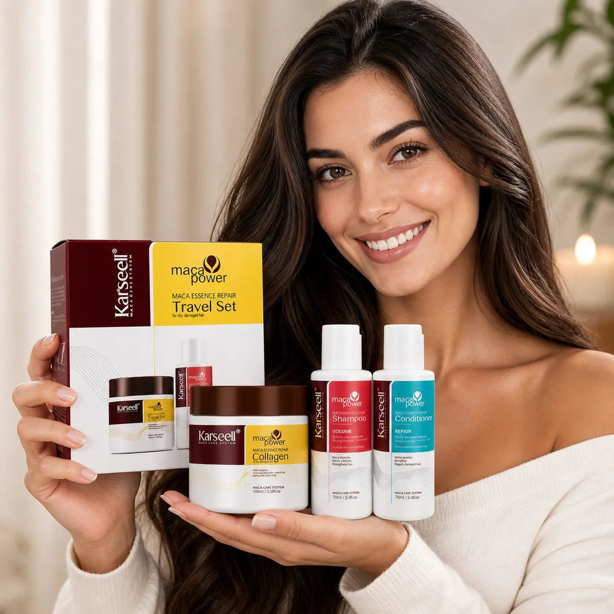 Karseell Maca Essence Repair Travel Set – Kit Capelli da Viaggio con Shampoo, Balsamo e Maschera al Collagene – Trattamento Nutriente per Capelli Secchi e Danneggiati - | Prendilo Subito