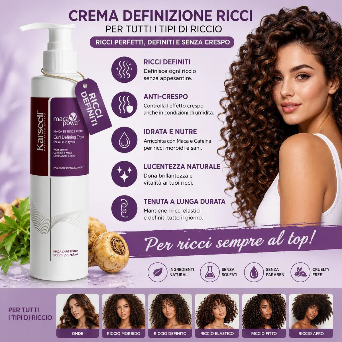 Karseell Maca Power Curling Perfection Defining Cream 200ml – Crema Definizione Ricci Anti Crespo con Maca, Cheratina e Olio di Argan - | Prendilo Subito