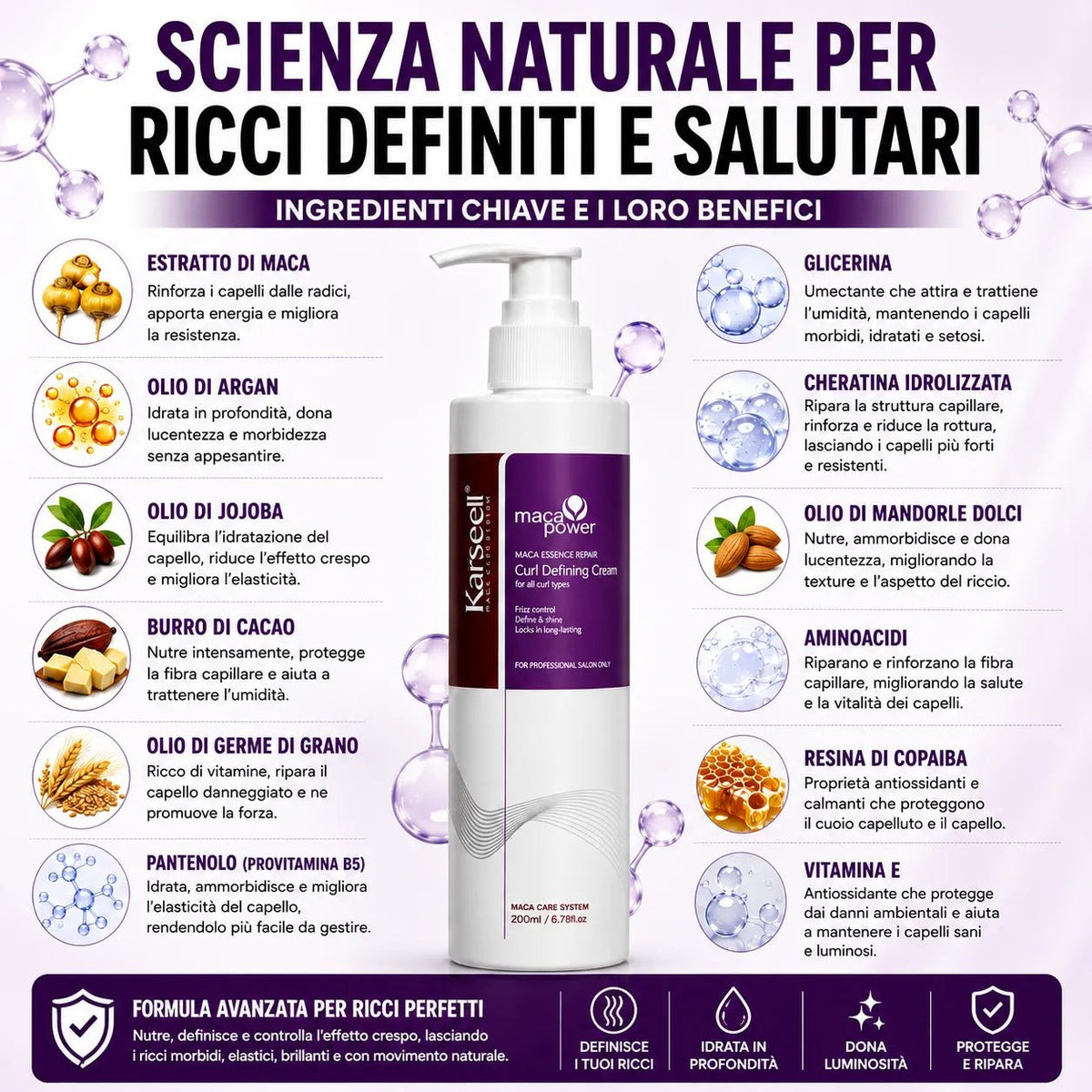 Karseell Maca Power Curling Perfection Defining Cream 200ml – Crema Definizione Ricci Anti Crespo con Maca, Cheratina e Olio di Argan - | Prendilo Subito