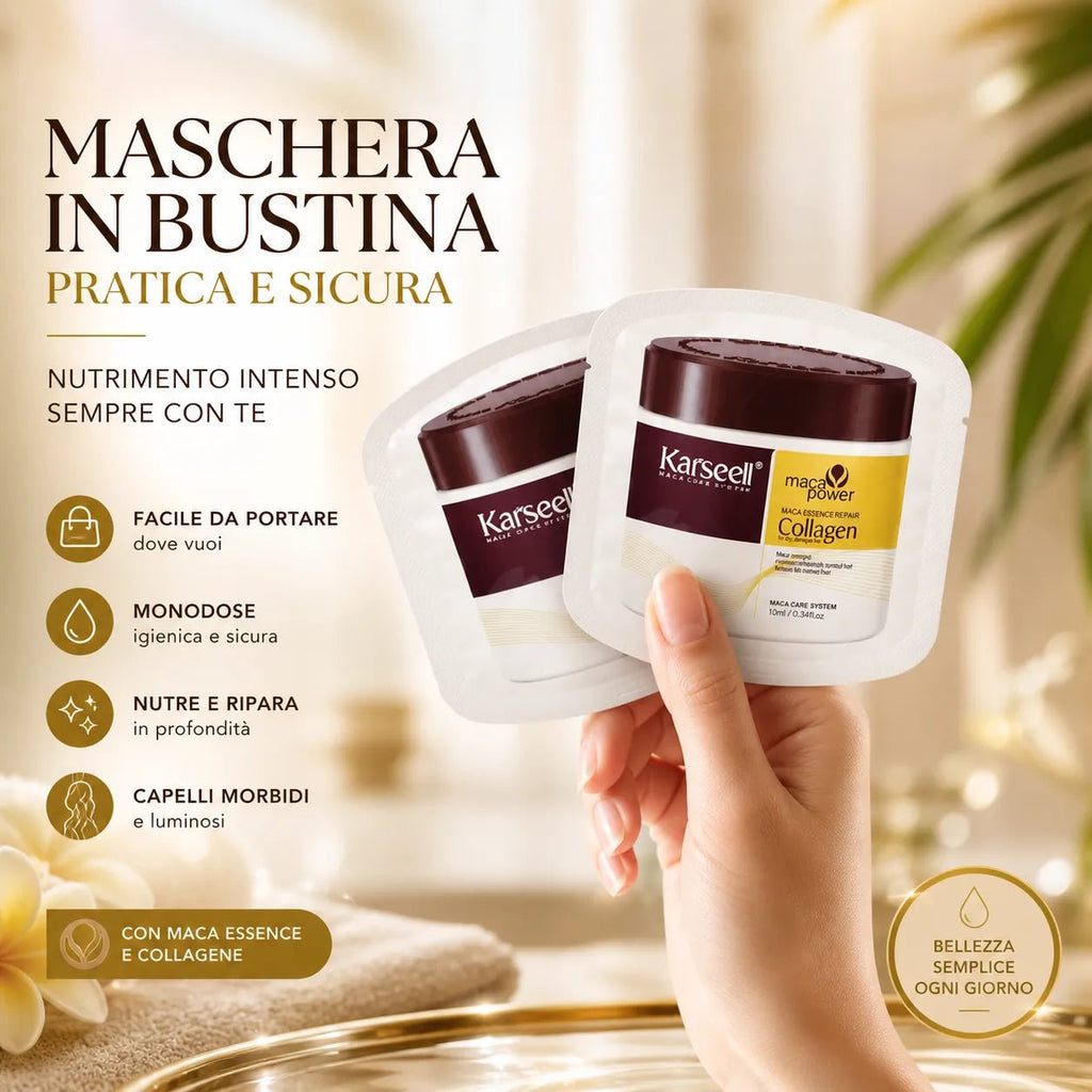 Karseell Maschera Capelli al Collagene 10ml x 24 Pezzi – Trattamento Nutriente con Olio di Argan e Maca – Idratante Riparatore per Capelli Secchi, Danneggiati e Trattati - | Prendilo Subito