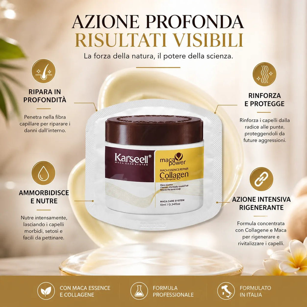 Karseell Maschera Capelli al Collagene 10ml x 24 Pezzi – Trattamento Nutriente con Olio di Argan e Maca – Idratante Riparatore per Capelli Secchi, Danneggiati e Trattati - | Prendilo Subito