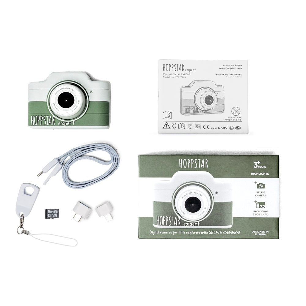 Fotocamera per bambini bianco-verde con accessori e cavo