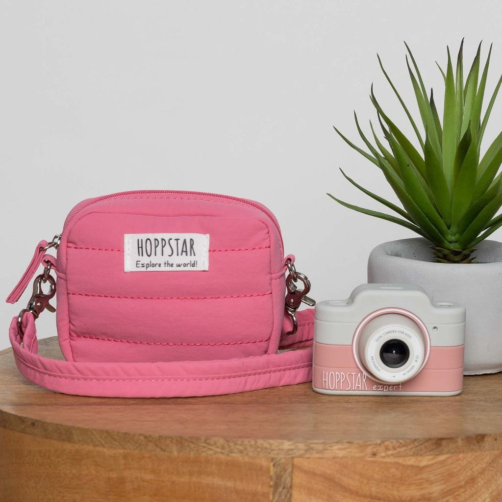 Macchina fotografica per bambini rosa con custodia abbinata