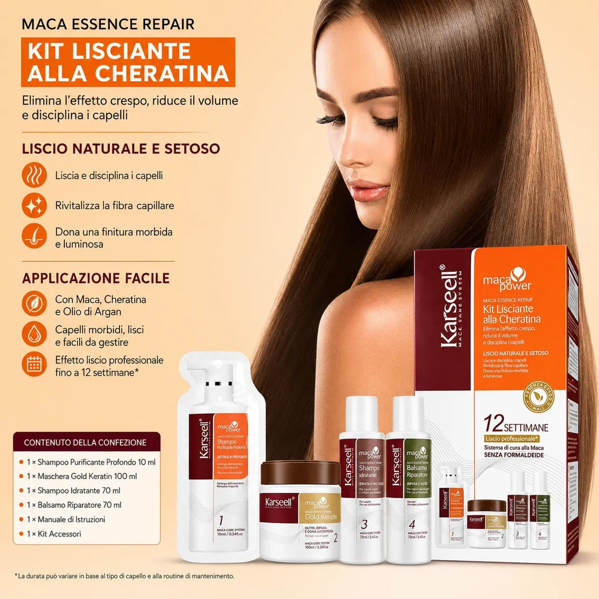 Kit Lisciatura Capelli alla Cheratina Karseell Maca Essence – Effetto Professionale fino a 12 Settimane - | Prendilo Subito