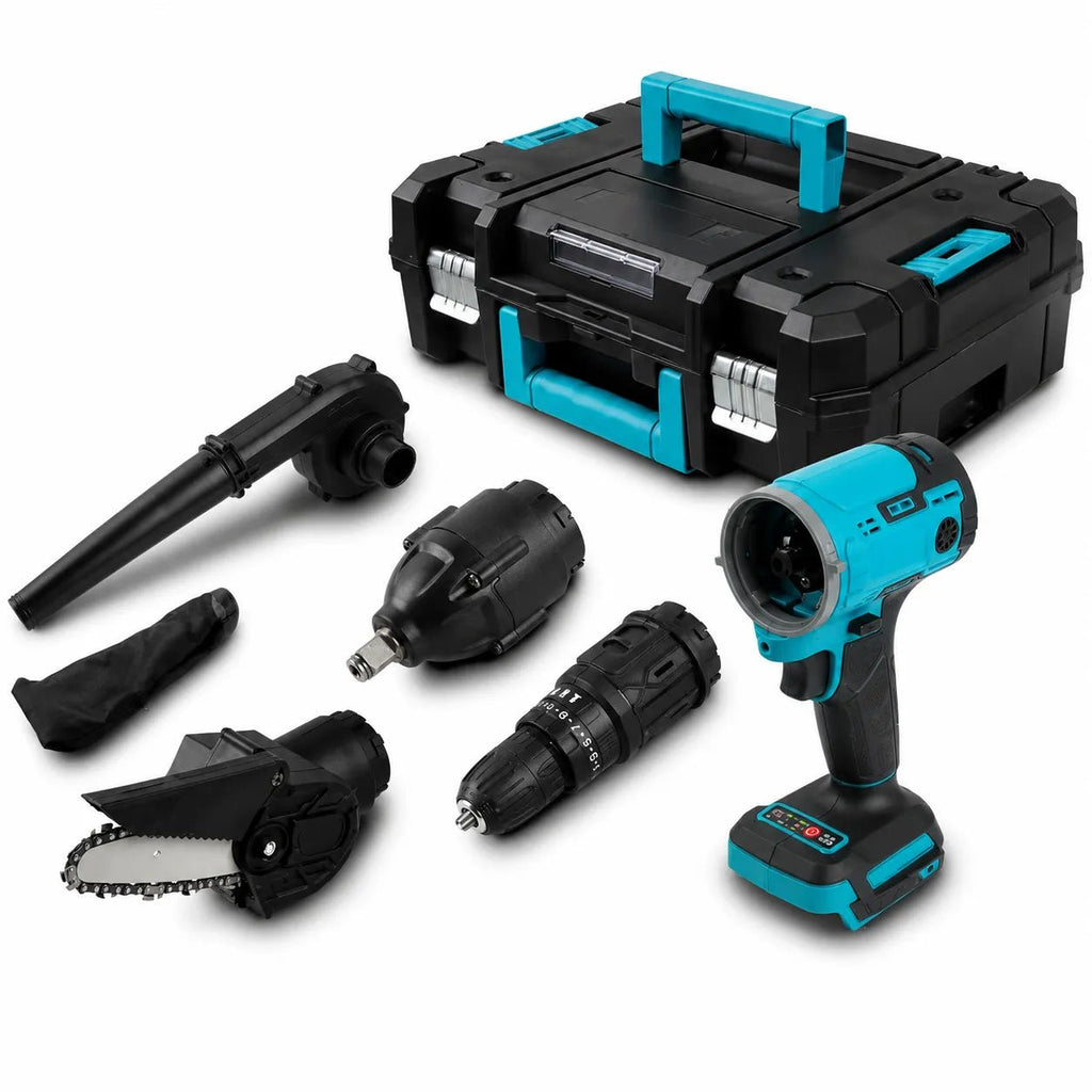Kit Multifunzione a Batteria 5 in 1 con Valigetta – Trapano, Avvitatore ad Impulsi, Mini Motosega, Soffiatore e Cavo Flessibile - | Prendilo Subito