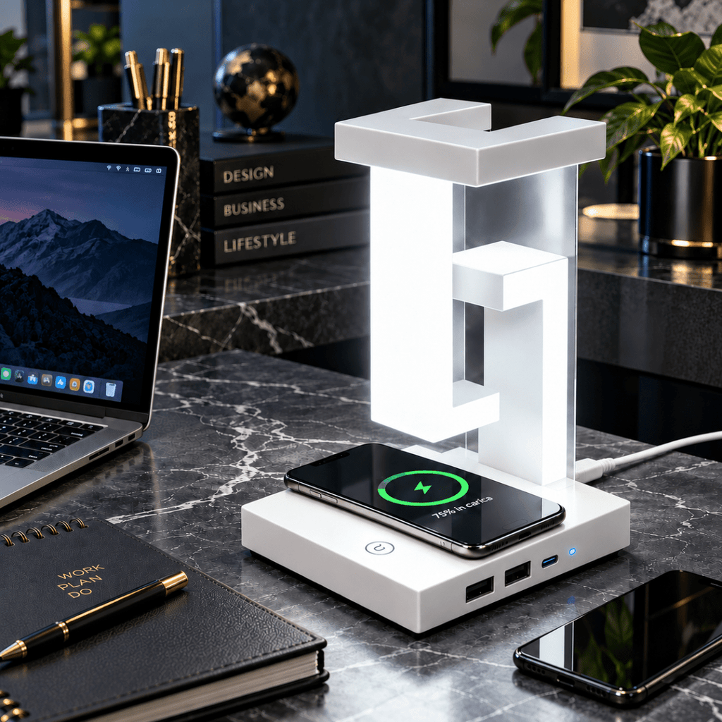 Lampada da Tavolo LED Pieghevole con Ricarica Wireless Smartphone, 3 Tonalità di Luce, 2 Porte USB e 1 Type-C, Design Moderno Salvaspazio - | Prendilo Subito