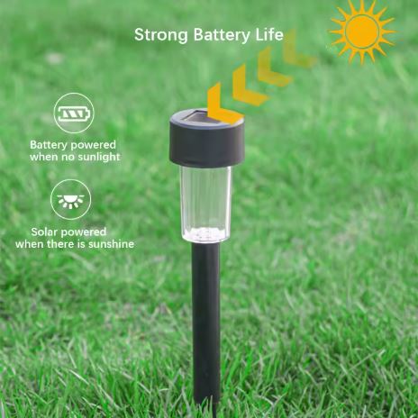 Lampada LED solare da giardino con paletto nero e pannello solare sulla sommità