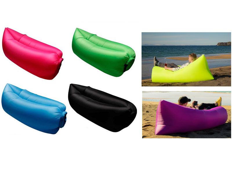 Sacco divano gonfiabile da spiaggia in vari colori: rosa, verde, blu, nero.
